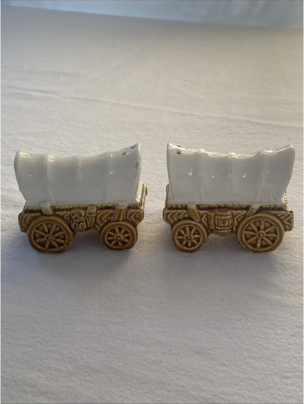 Vintage Ceramic Covered Wagon Salt and Pepper Shakers